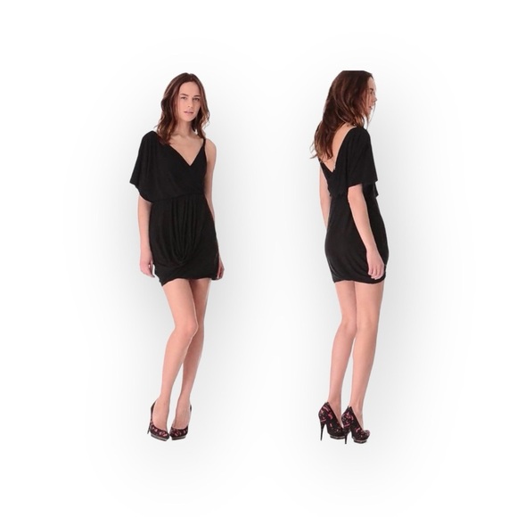 new T-Bags [MISA] ♛ Asymmetrical Draped Bubble Cocktail Mini LBD Dress ♛ Black - Picture 4 of 16